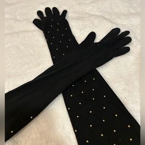 Vintage Aris Long Opera Gloves with Gold Stud Accents